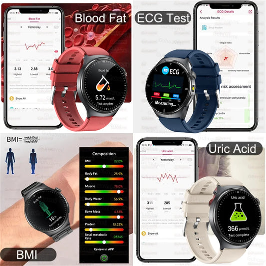 New Accurate ECG Smart Watch Heart Health Analysis Blood oxygen Pressure BT