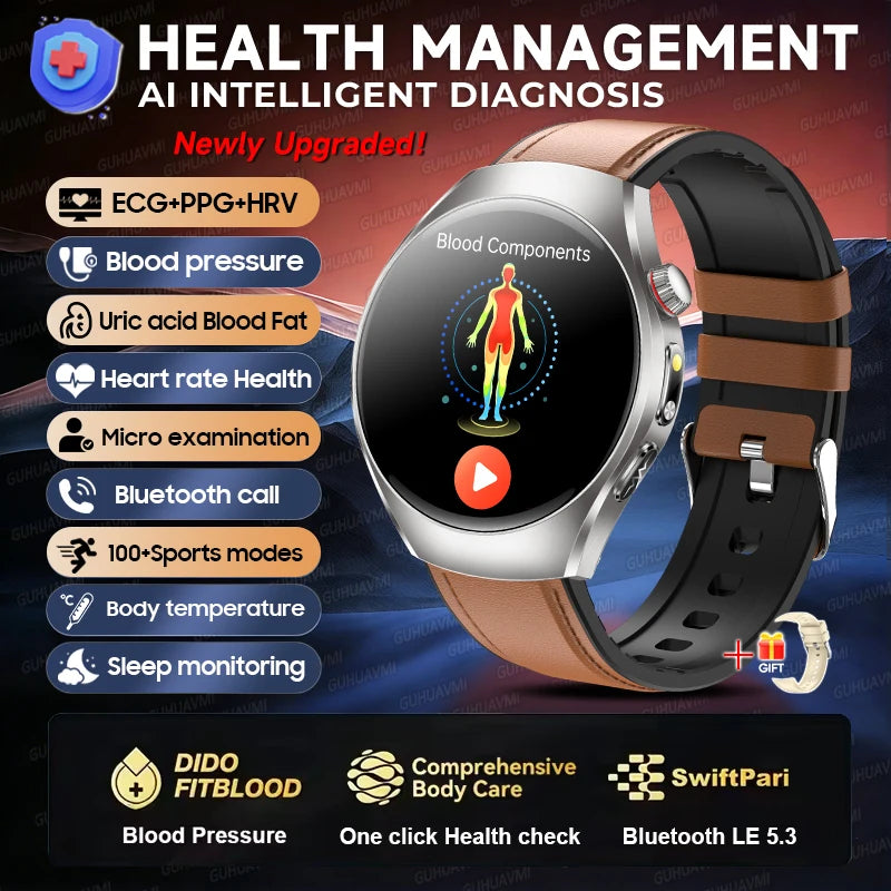 2026 New Accurate Body Health analysis Smart Watch Men ECG Blood lipids Uric