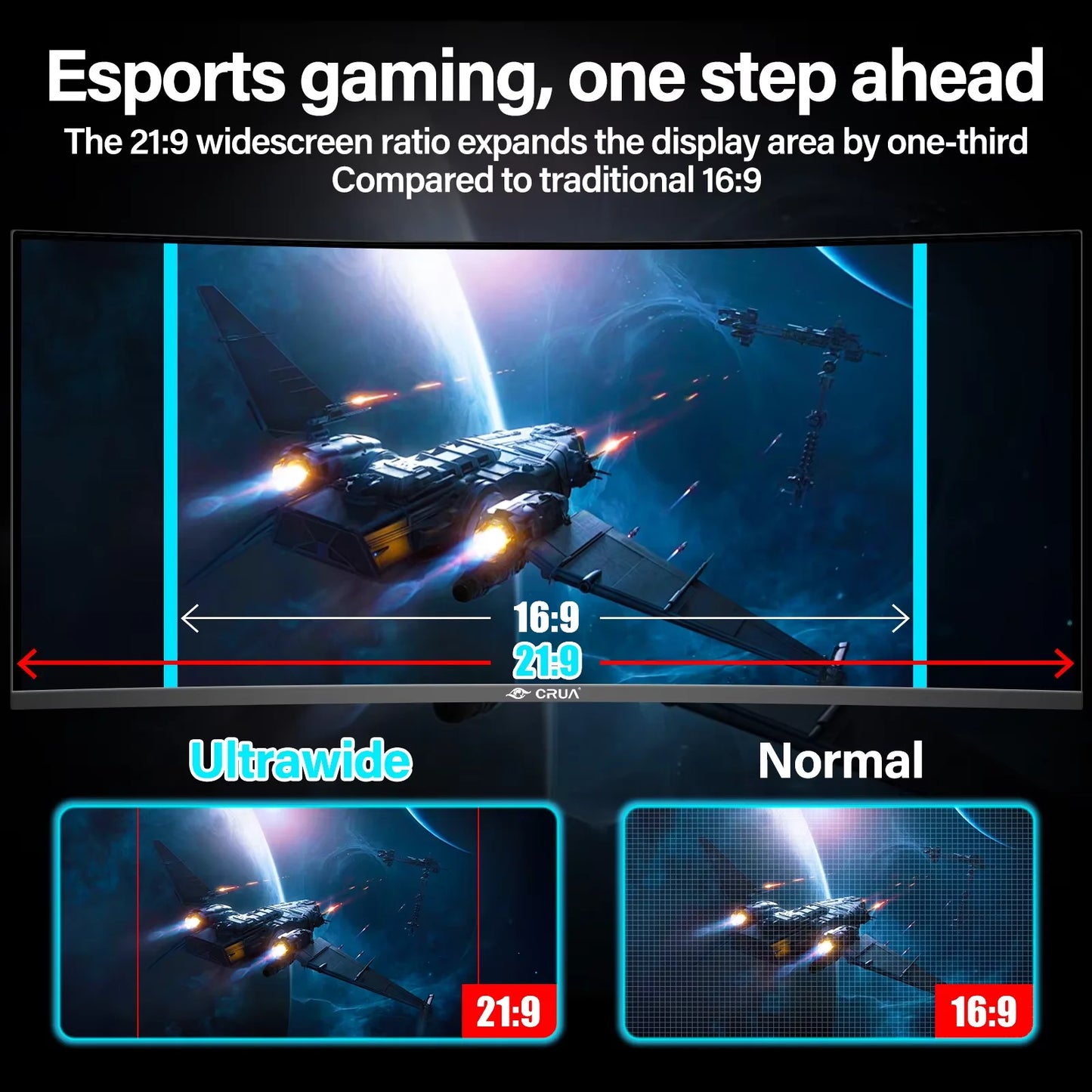 34 CRUA Gaming Monitor 34-inch Curved Ultrawide WQHD Monitor VA Panel Display