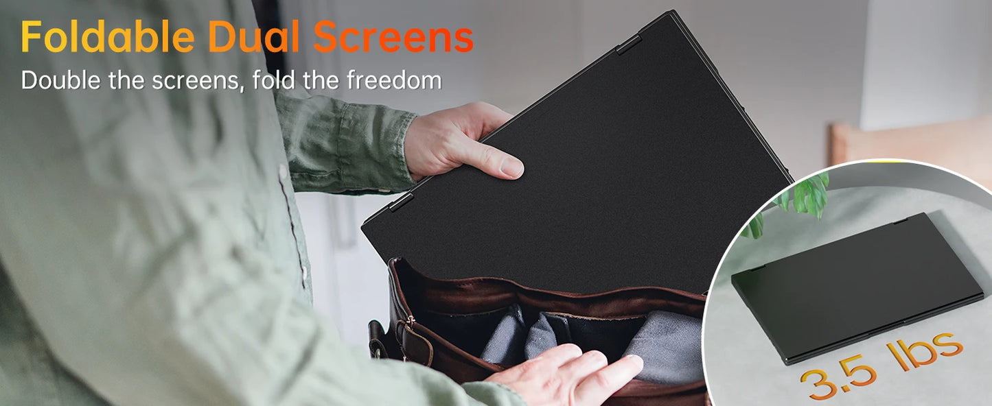 Dual Portable Monitor FHD Laptop Screen Extender Folding Stacked Monitors