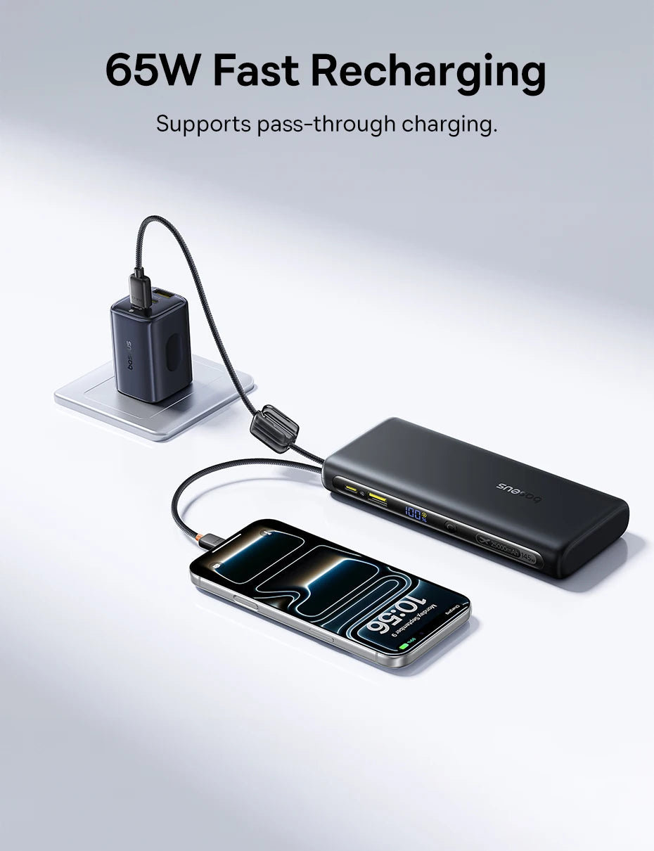 Power Bank Built-In Dual USB-C Cable Fast Charge Digital Display Power Bank
