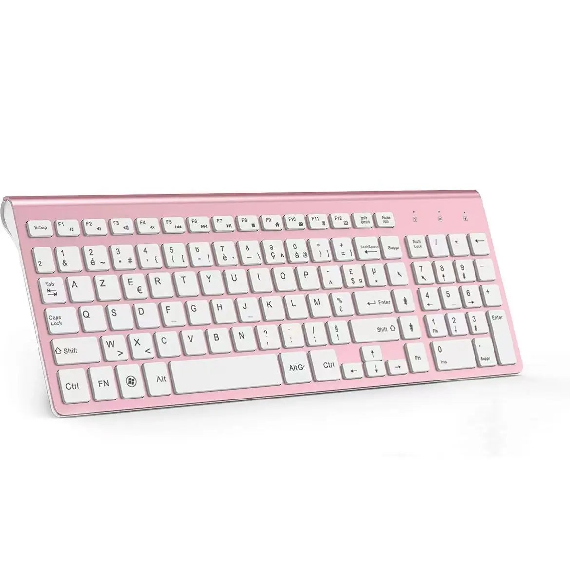Wireless Keyboard Ergonomic French Keyboard for PC Laptop-Pink/Grey/Silver