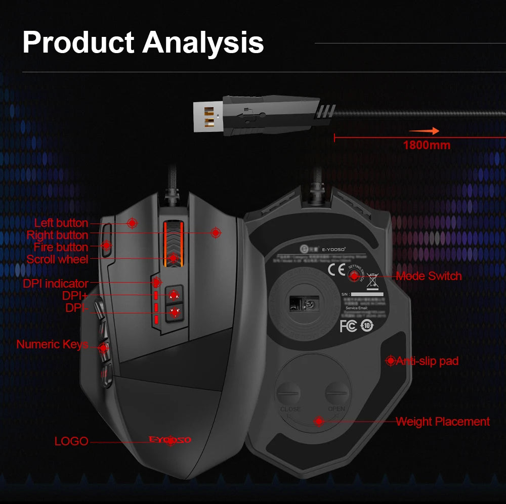 USB Wired RGB Gaming Mouse 24000 DPI SG8960 19 buttons programmable game