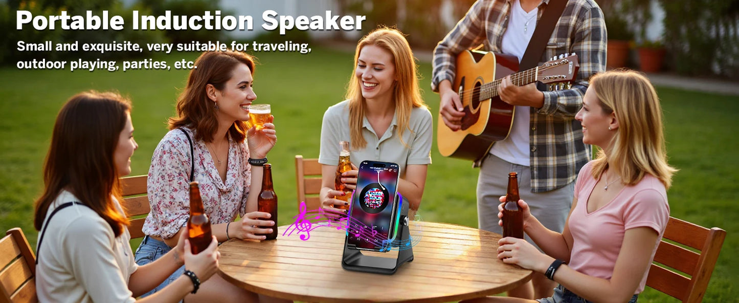 Wireless Induction Speaker 8 RGB Lights HIFI Sound Portable Bluetooth Phone