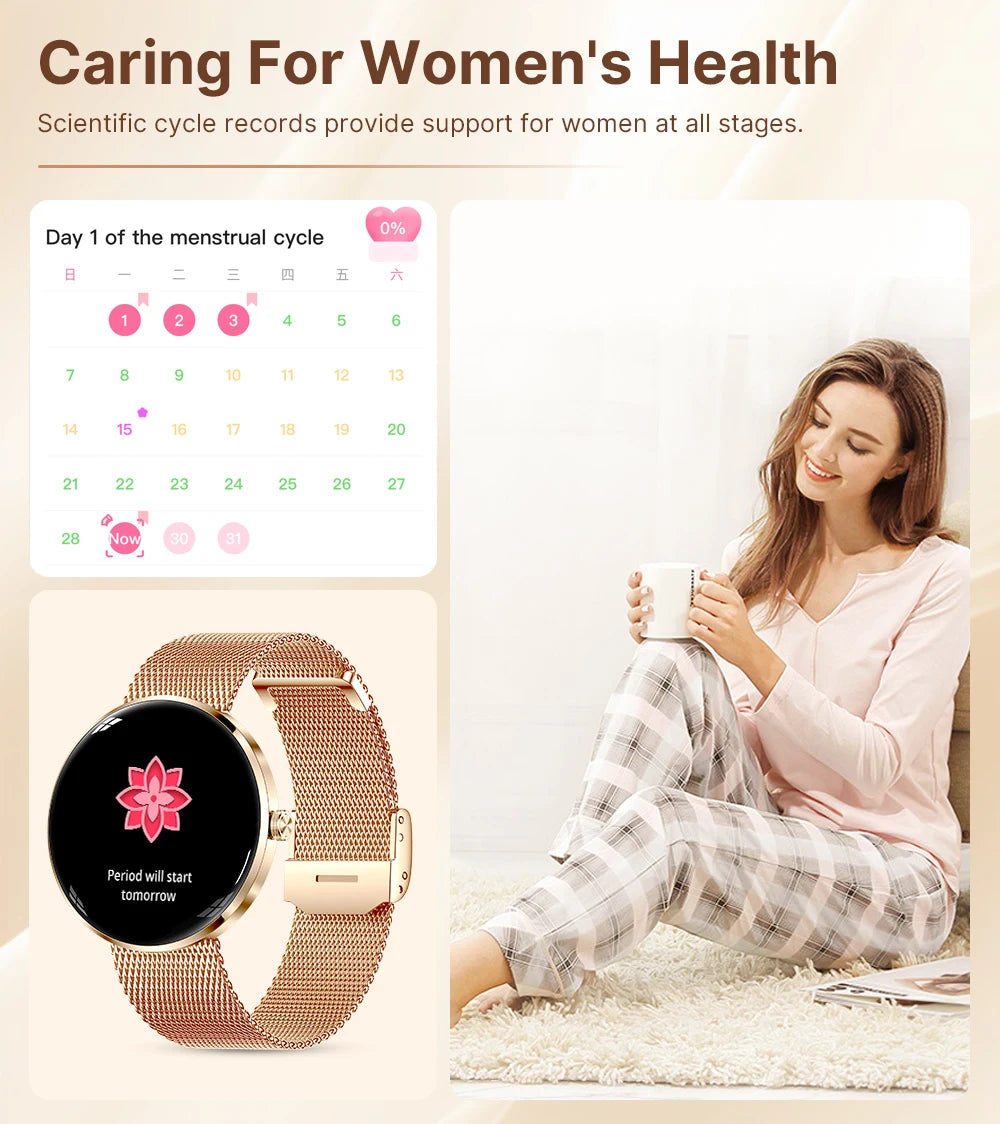 MEVADEN 8.5mm Ultra-thin Luxury Stainless Steel Smart Watch Women