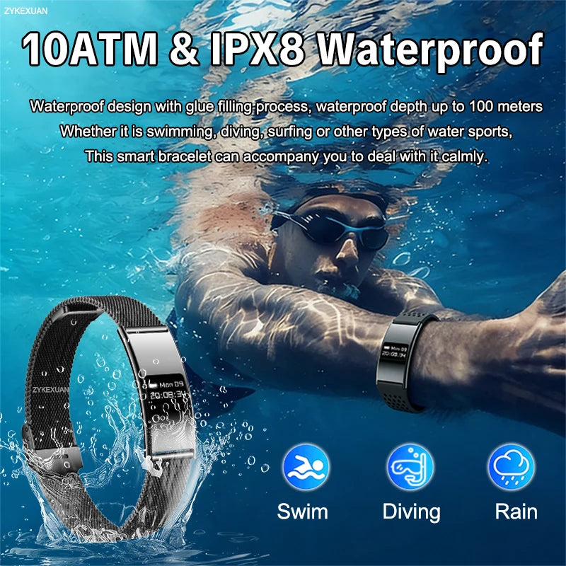 New Smart Bracelet Men Fitness Tracker IPX8 Waterproof Heart Rate Sleep Monitor