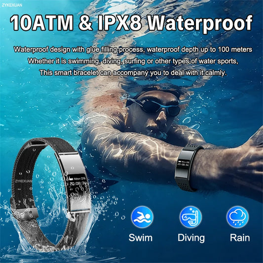 New Smart Bracelet Men Fitness Tracker IPX8 Waterproof Heart Rate Sleep Monitor