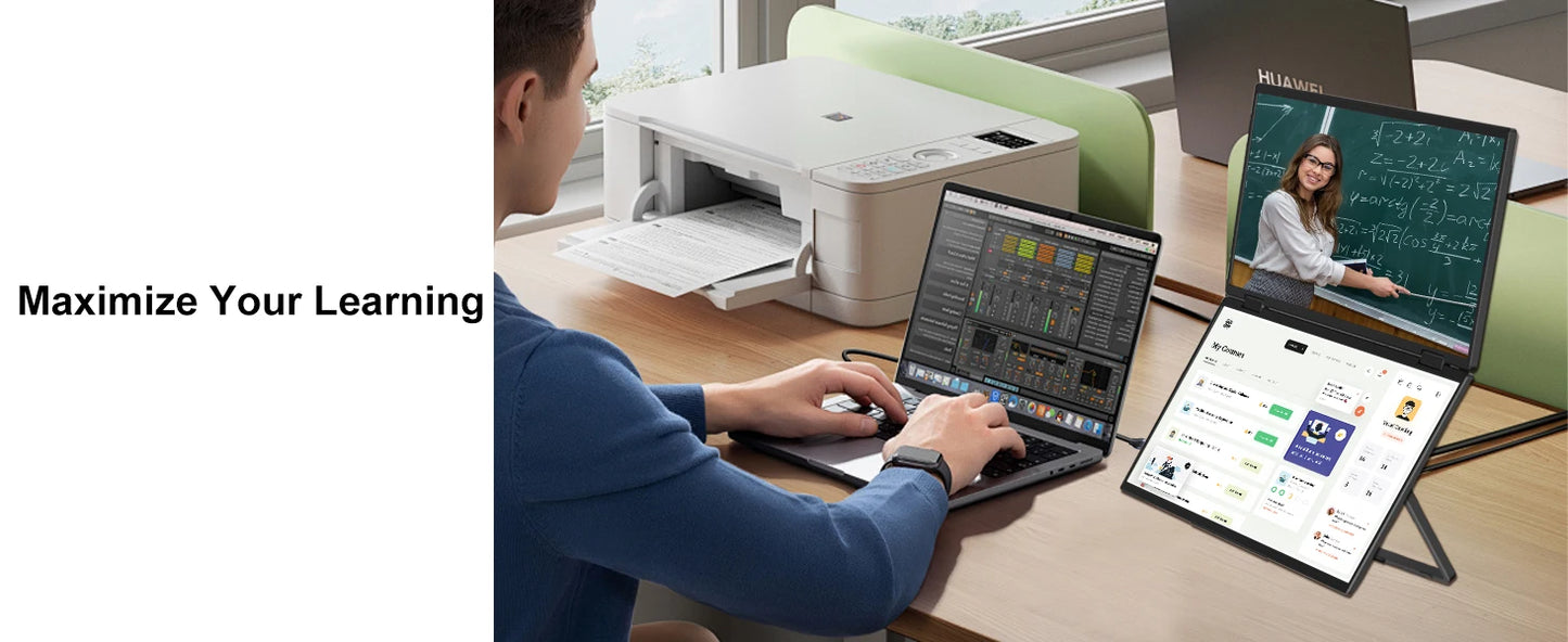 Dual Portable Monitor FHD Laptop Screen Extender Folding Stacked Monitors