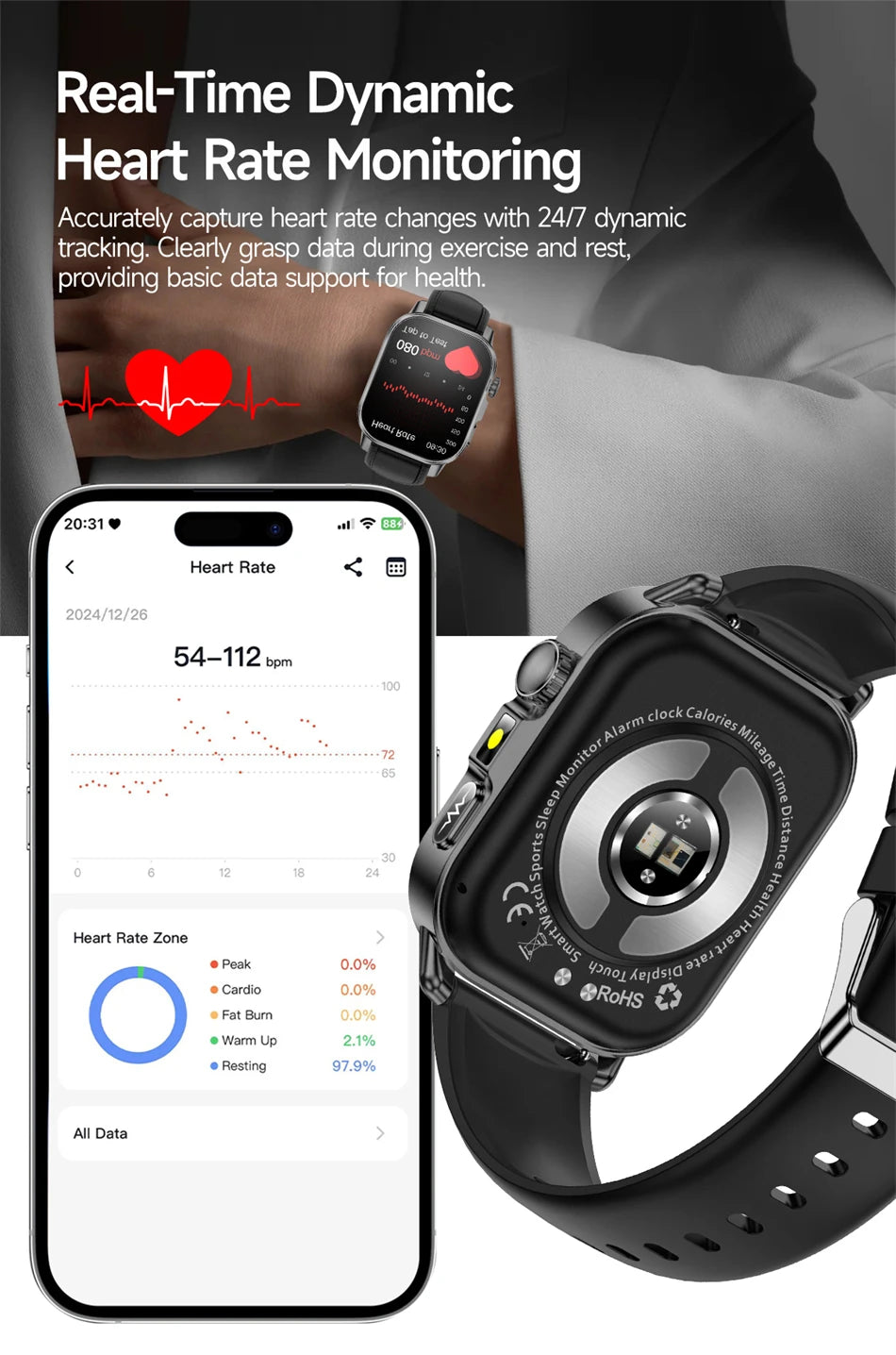 New Men Accurate Health Diagnosis ECG Smart Watch Blood Pressure Smartwatch