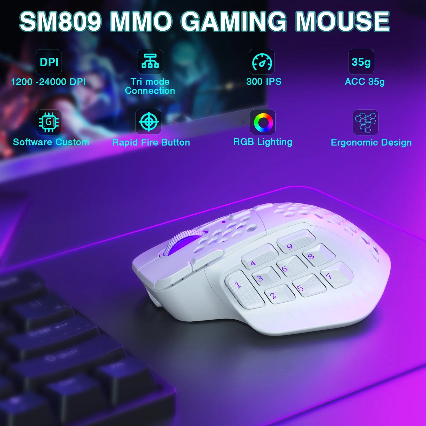 Pro Wireless MMO Gaming Mouse Programmable Macro Wireless mouse
