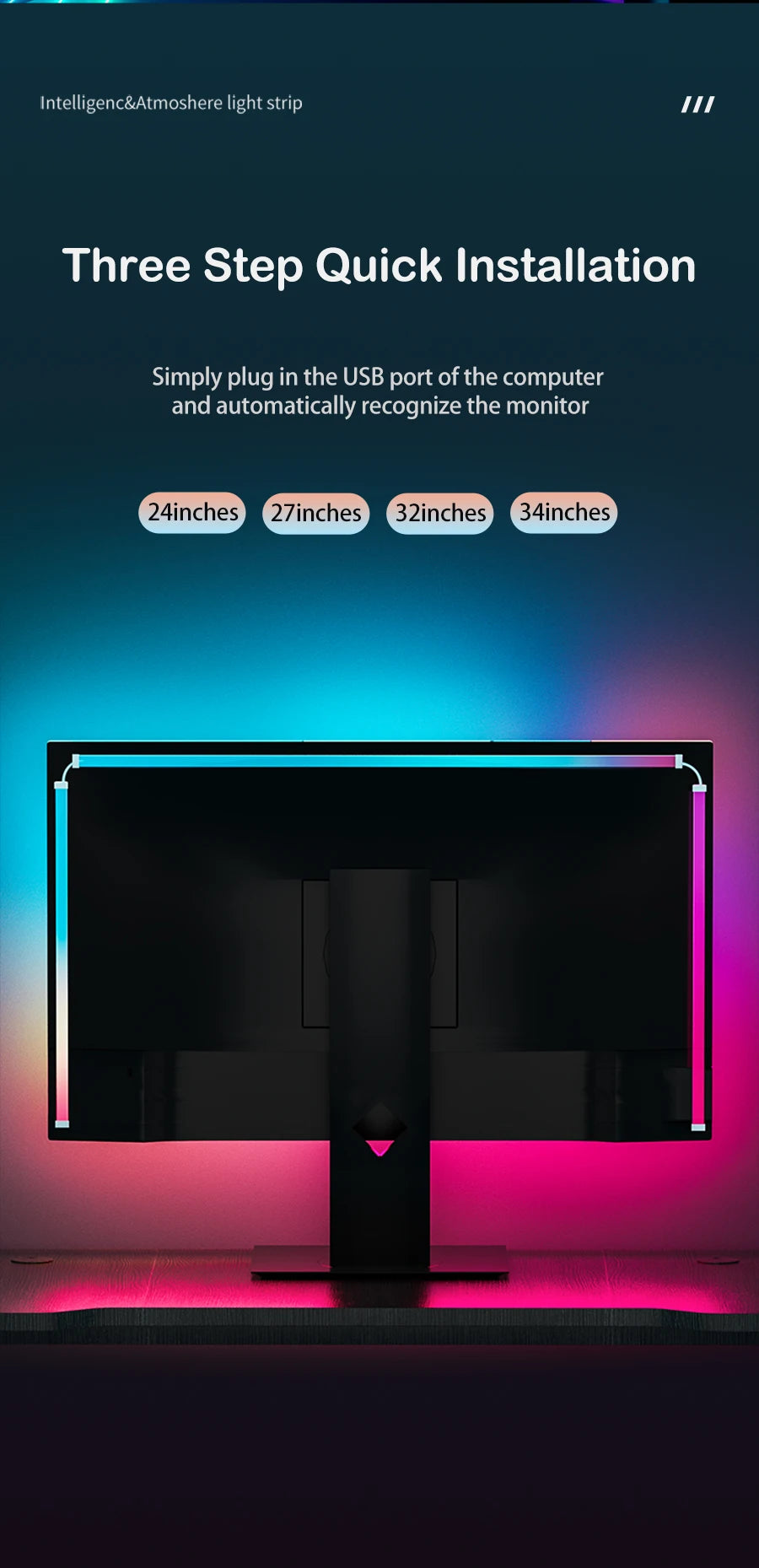 Smart Gaming LED Strip Lights Computer Sync Light Strip Monitor RGB Screen LED