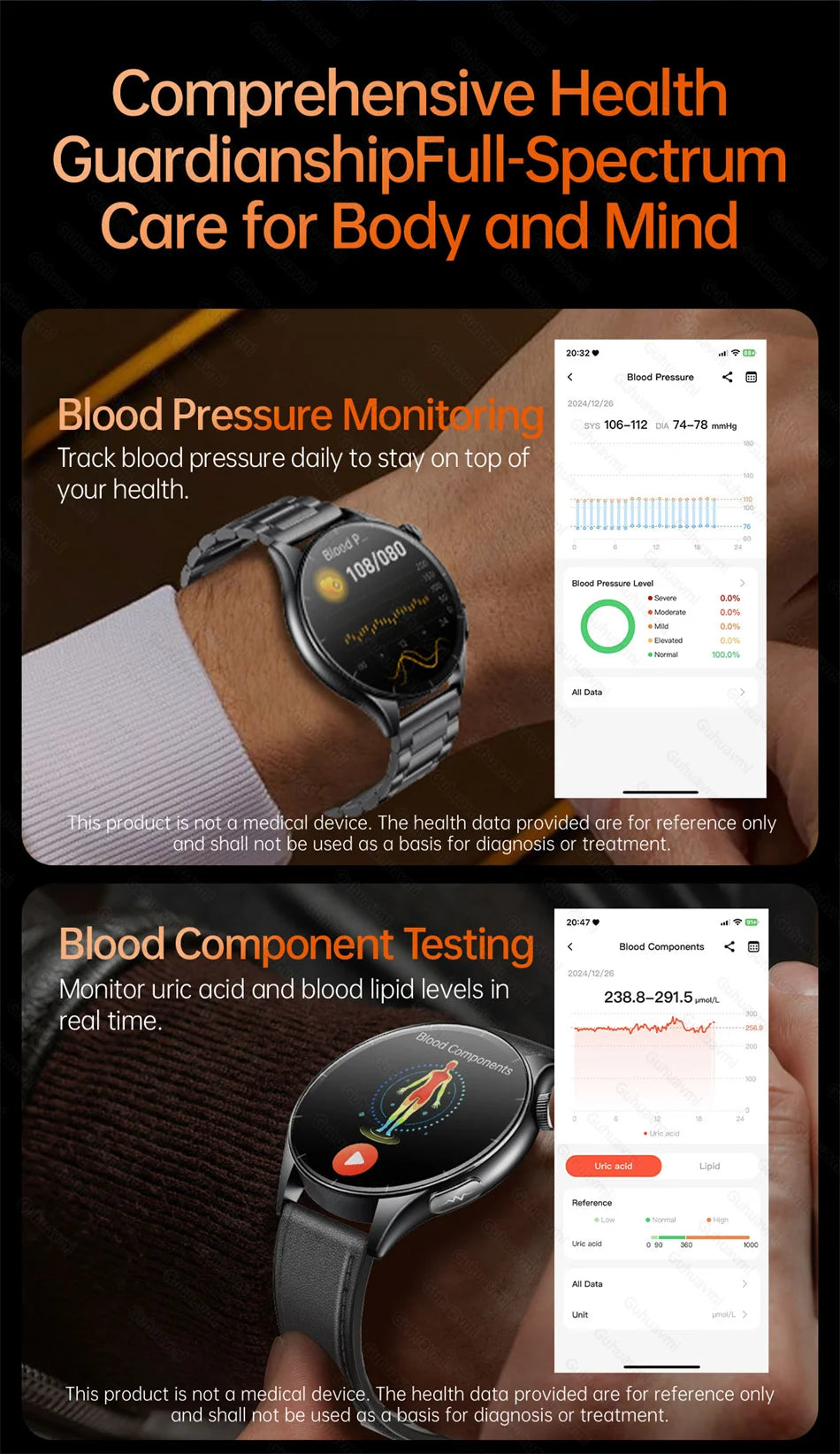 2026 New Smart Watch NFC ECG+PPG Blood oxygen Uric Acid Blood Pressure