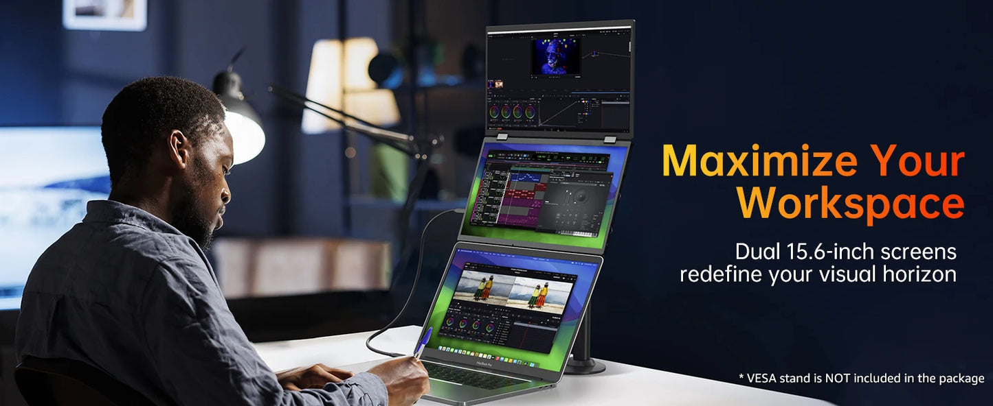 Dual Portable Monitor FHD Laptop Screen Extender Folding Stacked Monitors