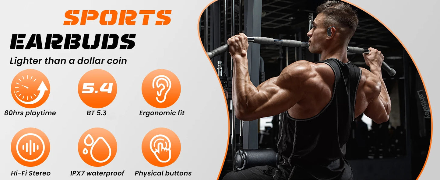Sports Bluetooth 5.3 Headphones Wireless Earbuds Ear Buds with ENC