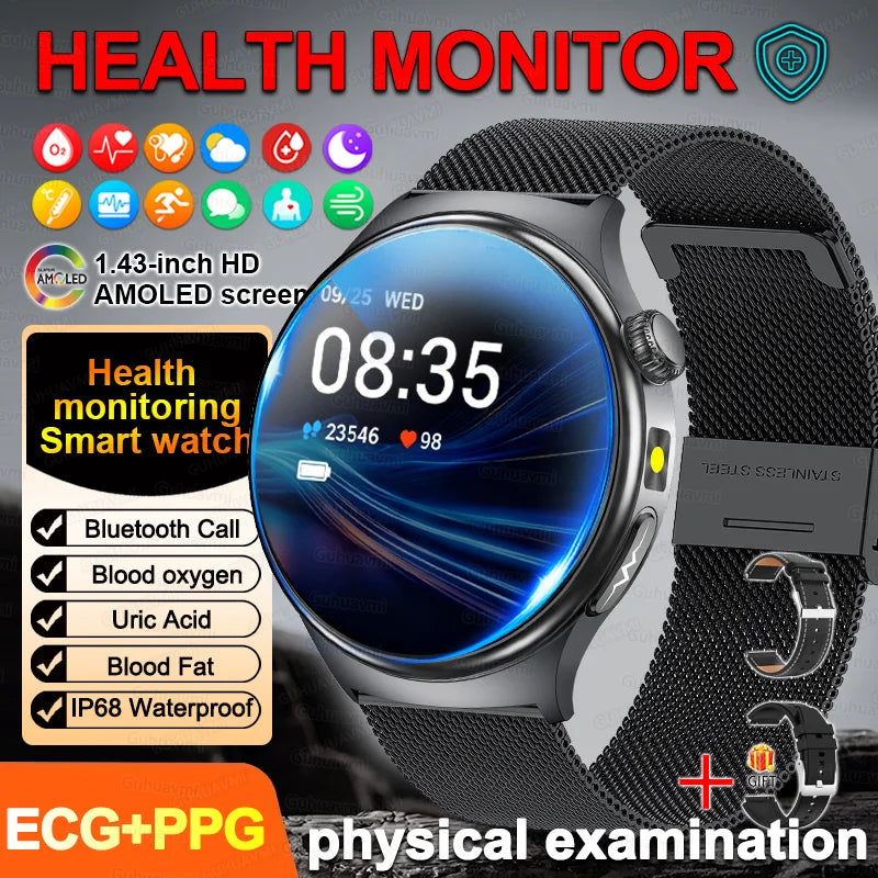 New Accurate ECG Smart Watch Heart Health Analysis Blood oxygen Pressure BT