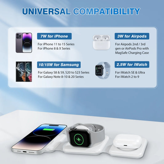 15W Magnetic Wireless Chargers 3 in 1 Foldable Phone Charge Dock Fast Charg