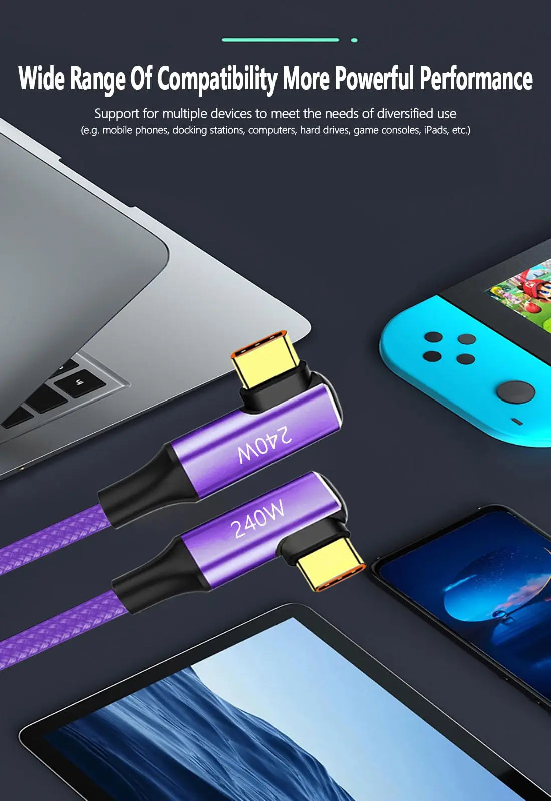 PD 240W USB Type C to Type C Fast Charging Cable For iPhone Macbook