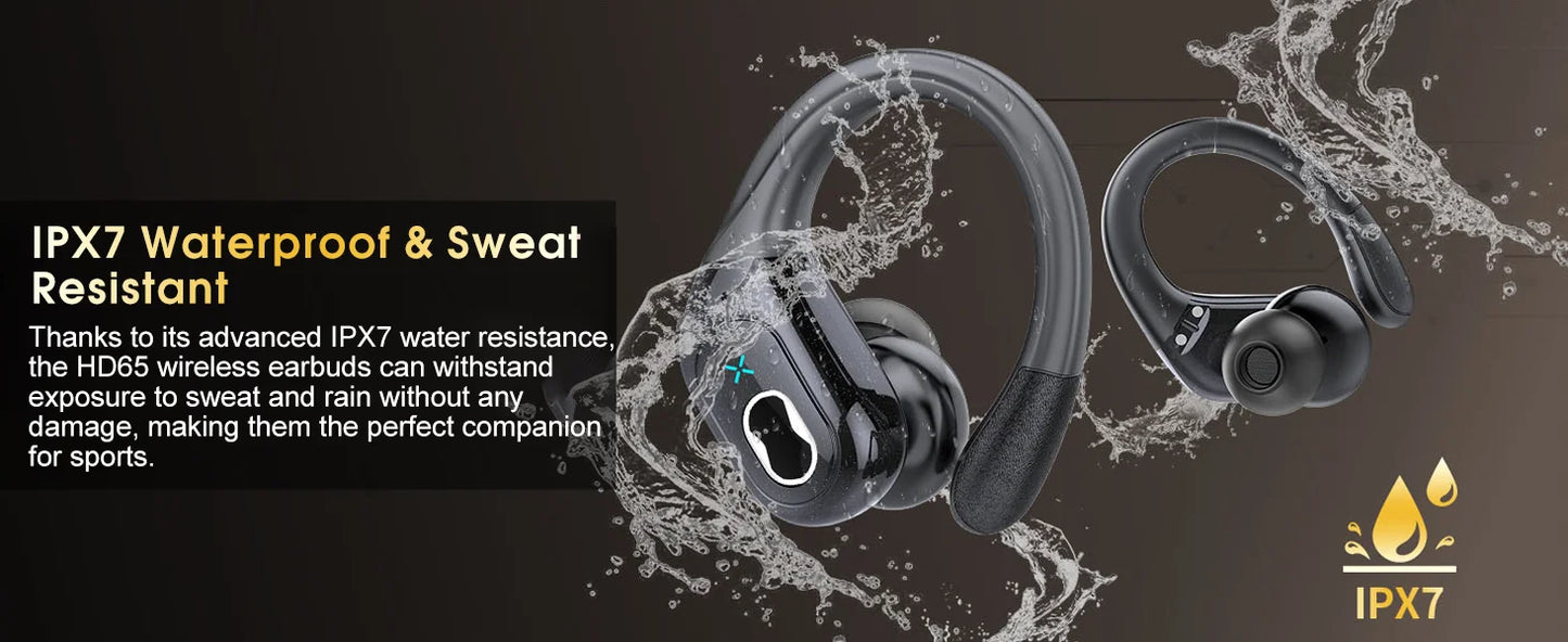 TWS Sports Earbuds Bluetooth 5.4 HIFI Bass Wireless Headphones LED Touch