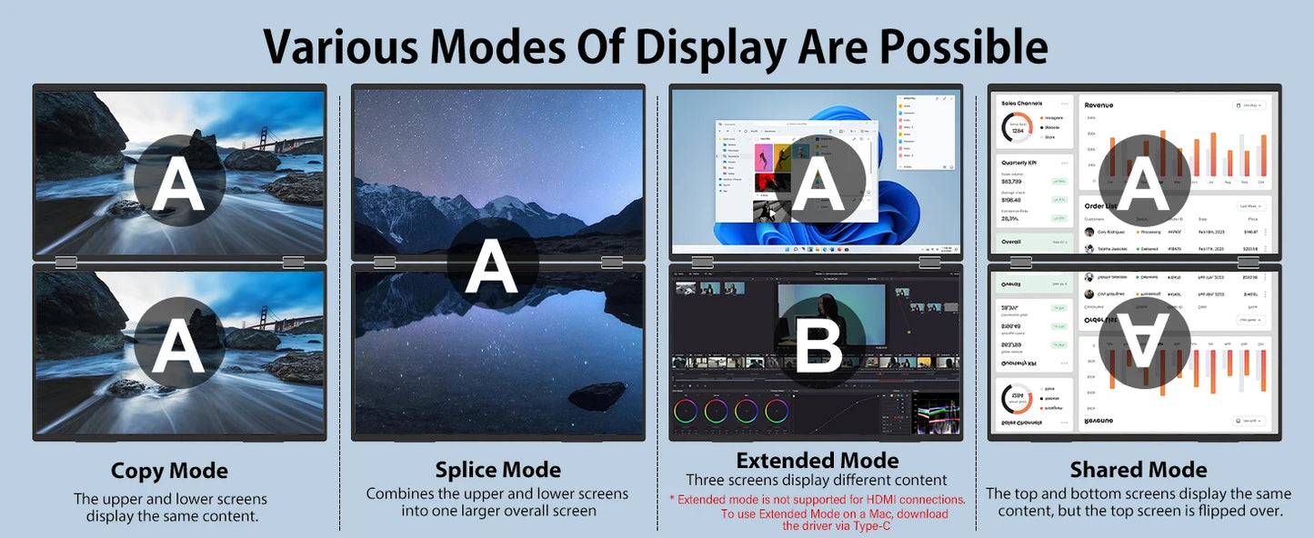 Dual Portable Monitor FHD Laptop Screen Extender Folding Stacked Monitors
