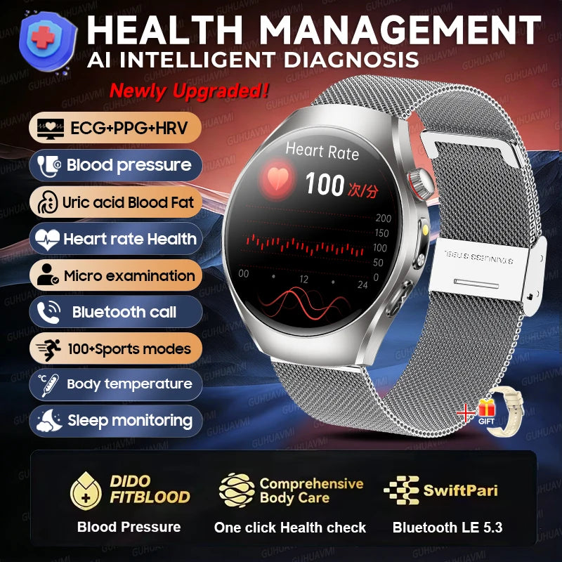 2026 New Accurate Body Health analysis Smart Watch Men ECG Blood lipids Uric