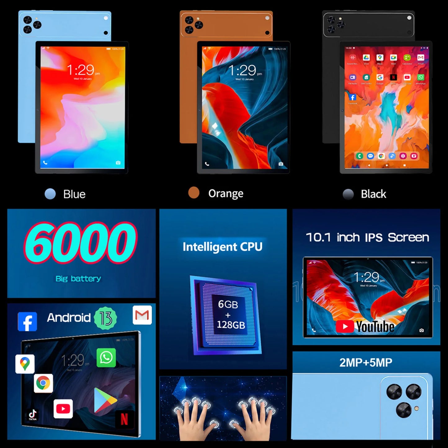 BDF- i17 phone tablets 10.1 Inch Octa Core 6GB RAM 128GB ROM Dual SIM