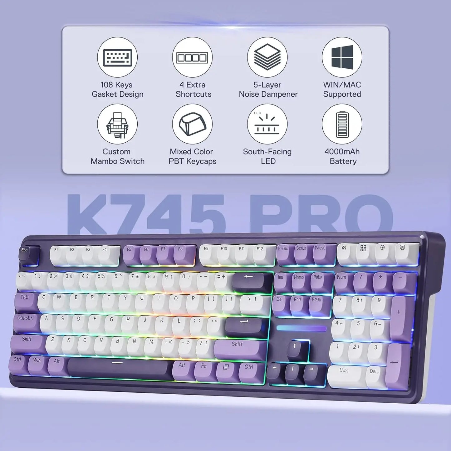 Redragon K745 PRO Wireless Gasket RGB 108 Keys Mechanical Gaming Keyboardw