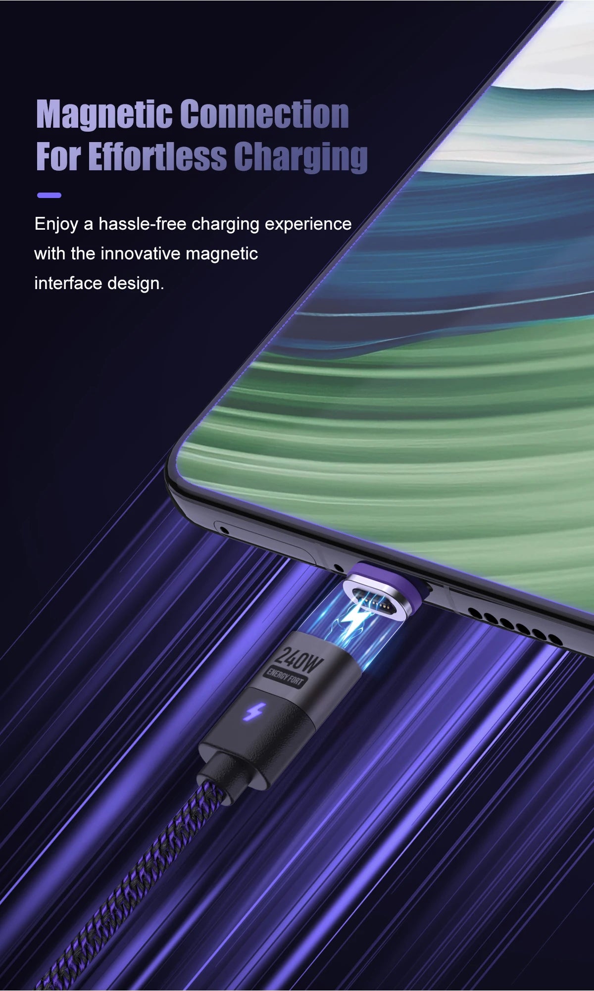 240W Magnetic Phone Charger Magnetic USB C Charging Cable 480Mbps Data