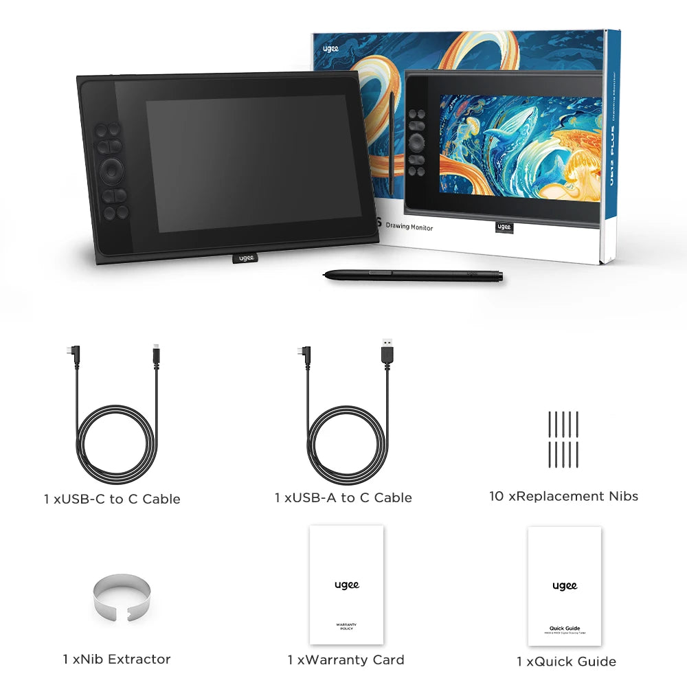 UGEE UE12 Plus Digital Pen Tablet Monitor with 11.9 HD Screen Drawing Tablet