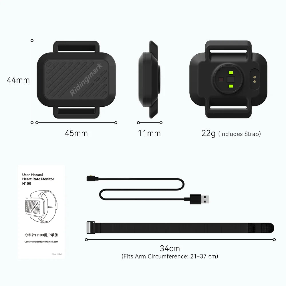 Ridingmark H100 Heart Rate Sensor Wrist Arm Strap Band BLE ANT+ IPX6 Sports