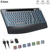 Wireless Keyboard with 7 Colored Backlits, Wrist Rest, Phone Holder Keyboard