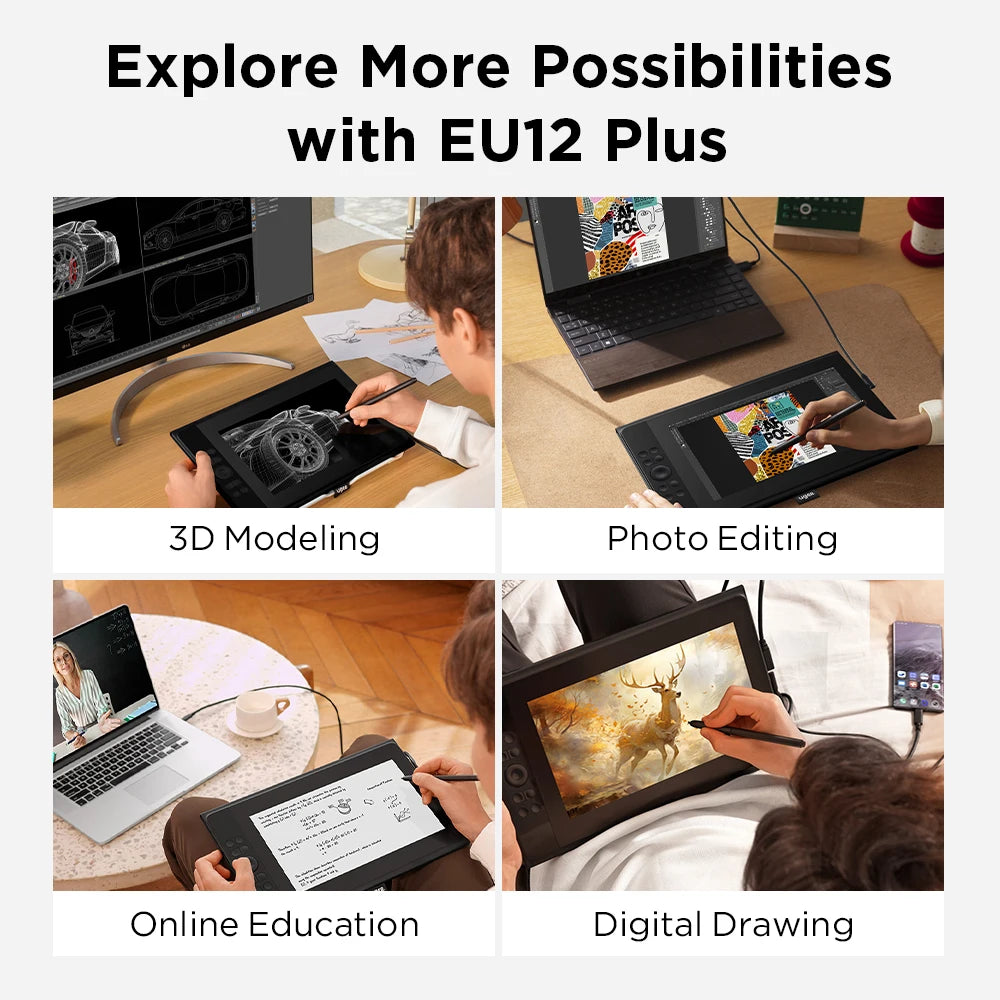 UGEE UE12 Plus Digital Pen Tablet Monitor with 11.9 HD Screen Drawing Tablet