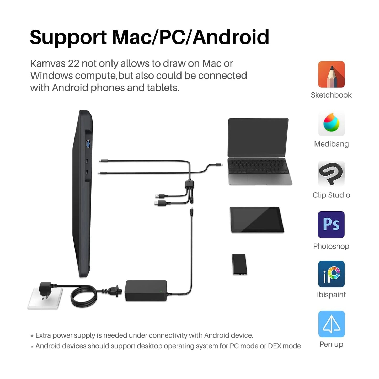 Huion Kamvas 22 Graphic Tablet Monitor 21.5 inch Screen Pen Display Compatible