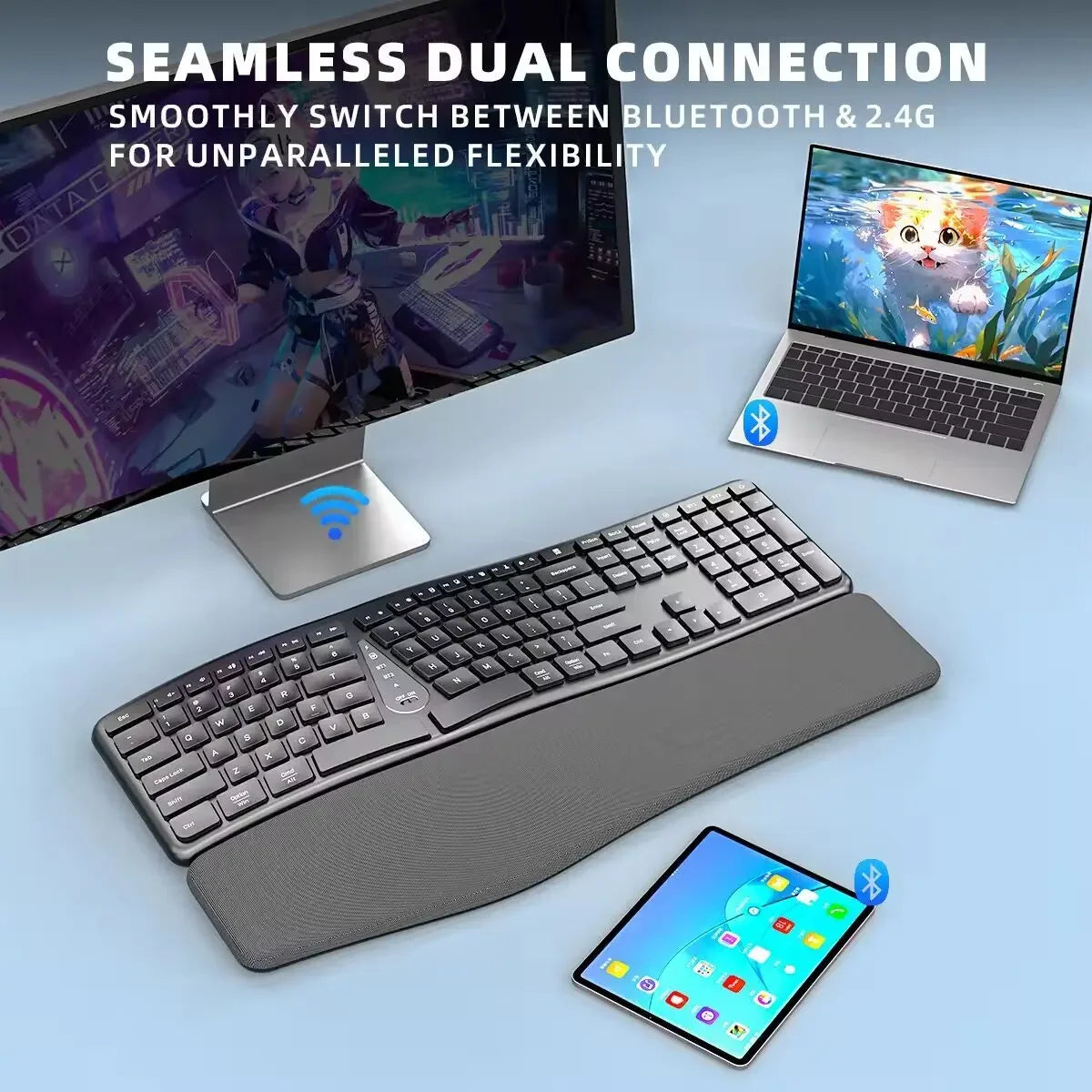 Ergonomic 2.4G Wireless Keyboard Comfortable Natural Bluetooth Keyboard
