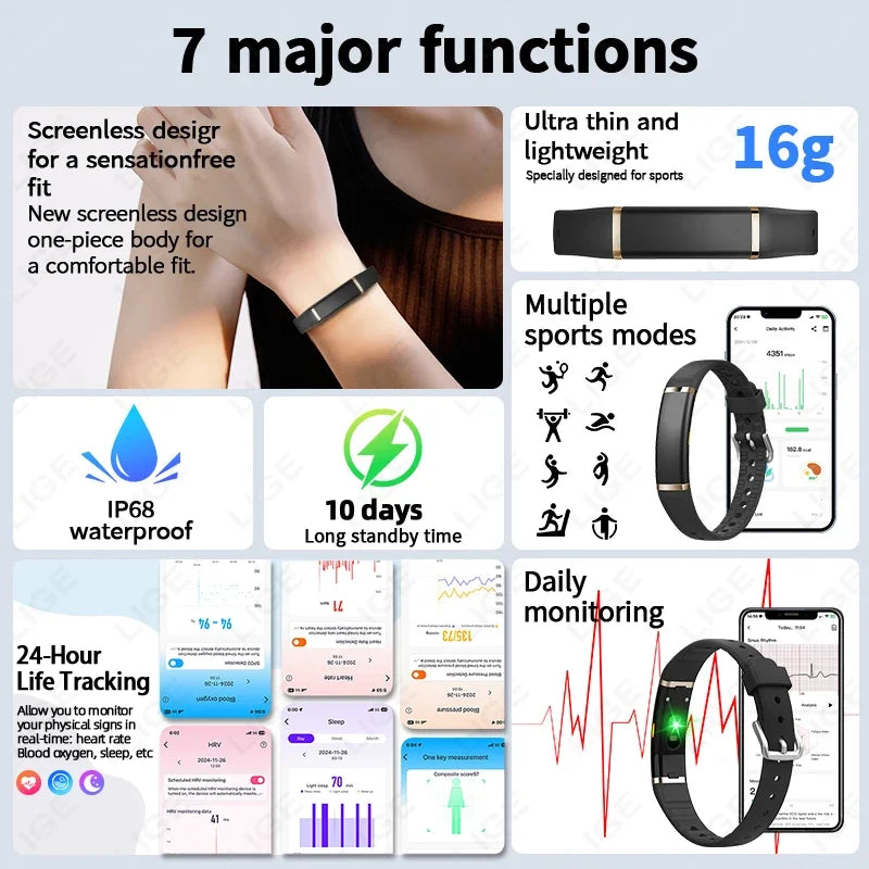 New Fashion Bluetooth Smart Bracelet Health Heart Rate Sleep Stress Monitoring