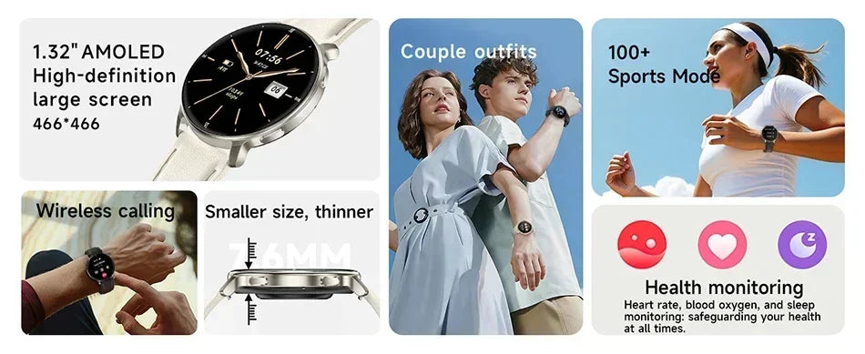 2026New 7.6mm Ultra Thin Women Smartwatch AMOLED Display Bluetooth