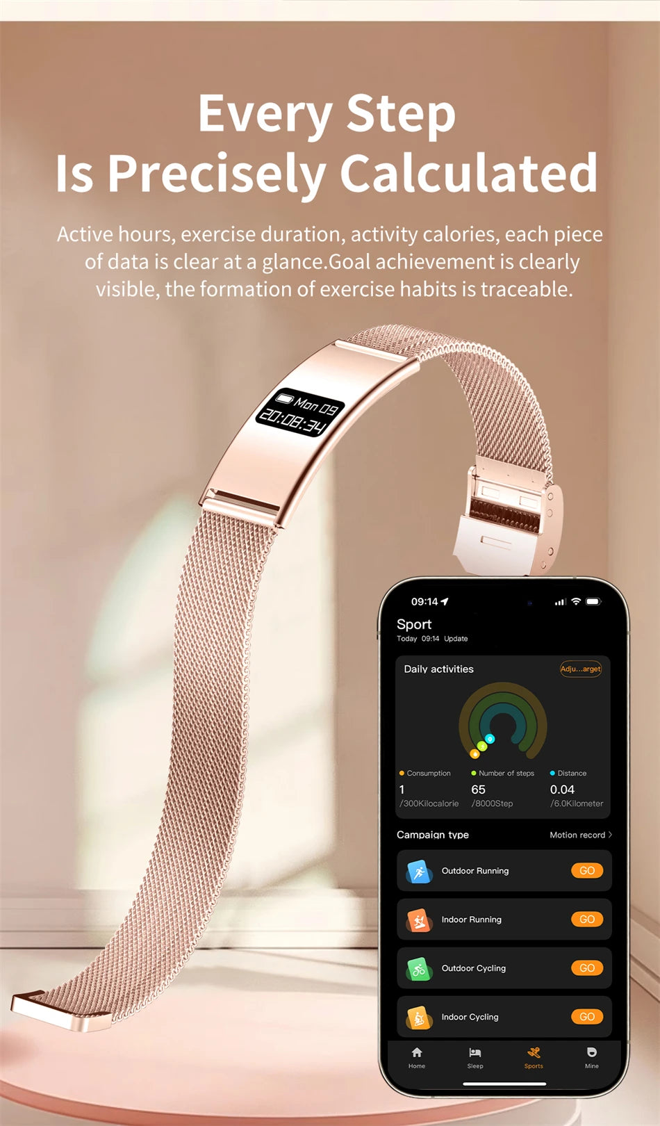 New Smart Bracelet Men Fitness Tracker IPX8 Waterproof Heart Rate Sleep Monitor