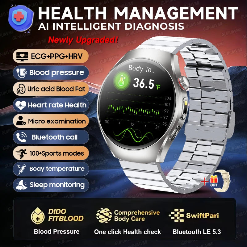 2026 New Accurate Body Health analysis Smart Watch Men ECG Blood lipids Uric
