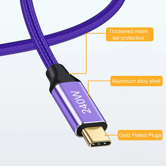 PD 240W USB Type C to Type C Fast Charging Cable For iPhone Macbook