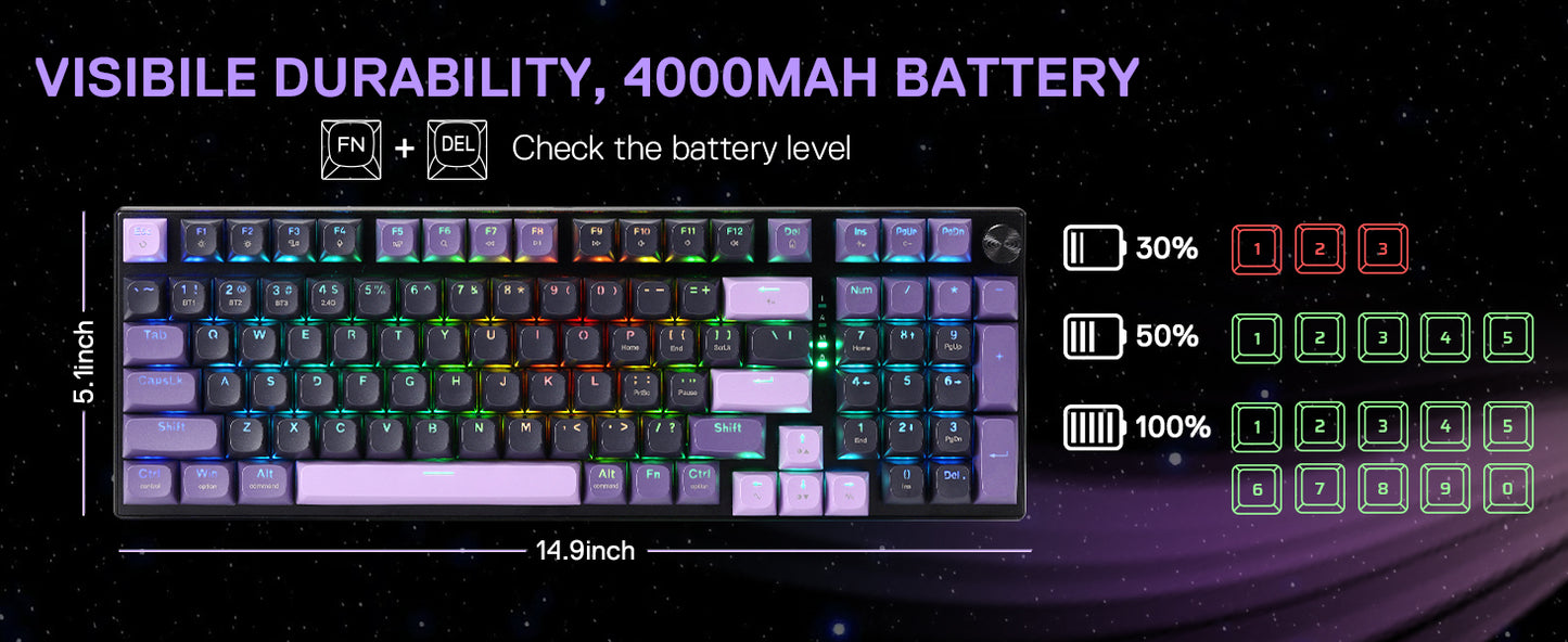 Redragon K740 PRO 98 Keys Wireless RGB Gaming Keyboard, Mechanical Keyboard